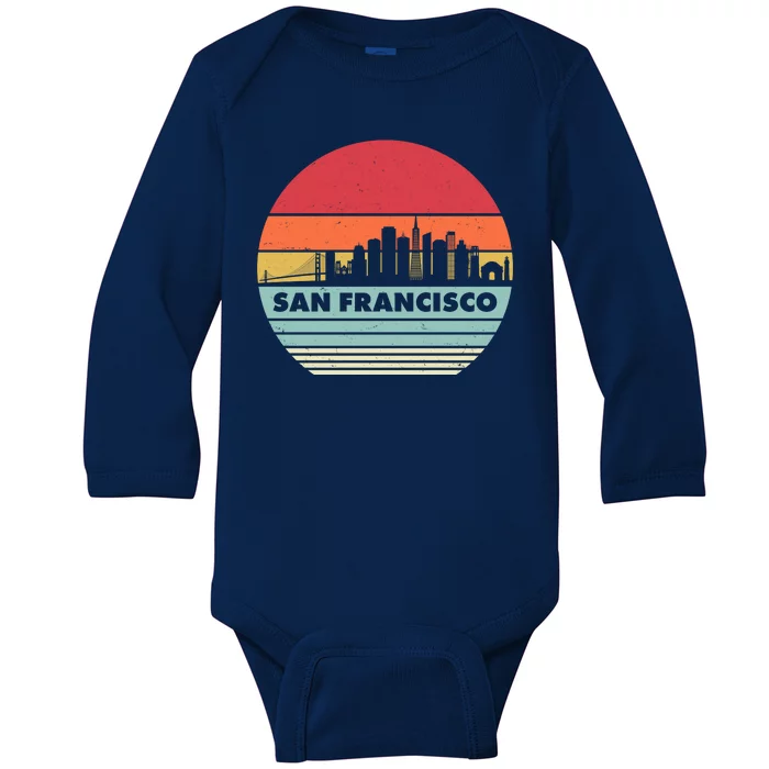 Retro Vintage San Francisco Skyline Emblem Baby Long Sleeve Bodysuit