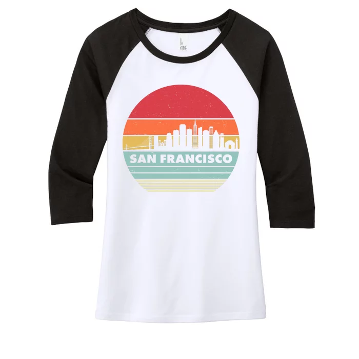 Retro Vintage San Francisco Skyline Emblem Women's Tri-Blend 3/4-Sleeve Raglan Shirt