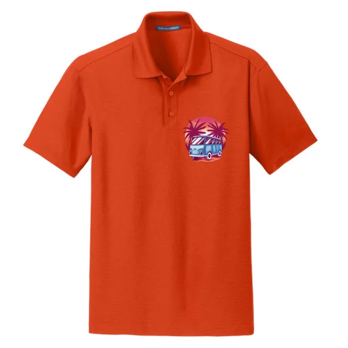 Retro Van Sunset Beach Dry Zone Grid Performance Polo