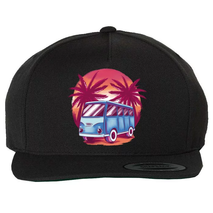 Retro Van Sunset Beach Wool Snapback Cap