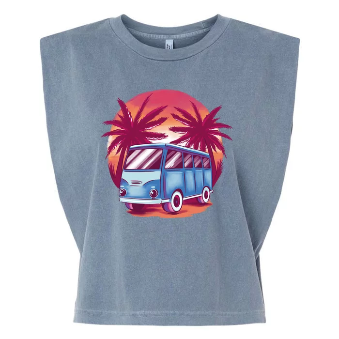 Retro Van Sunset Beach Garment-Dyed Women's Muscle Tee