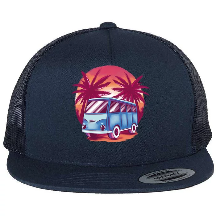 Retro Van Sunset Beach Flat Bill Trucker Hat