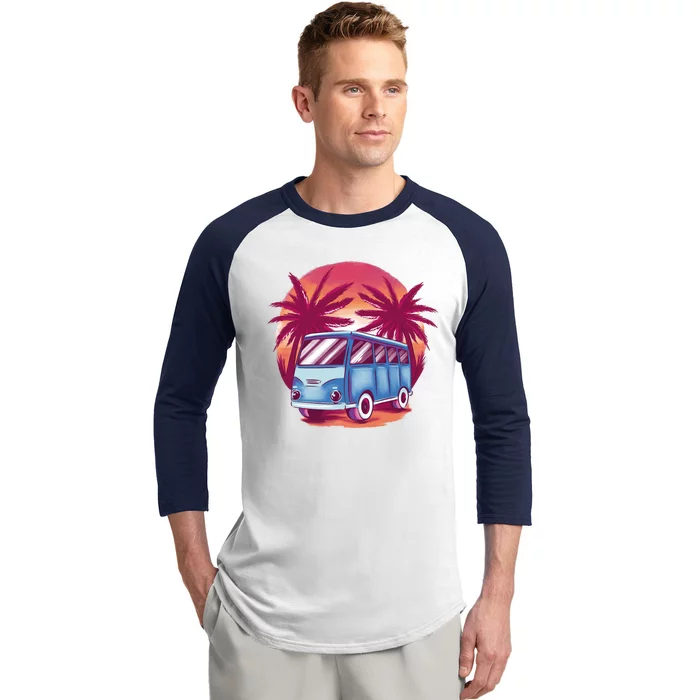 Retro Van Sunset Beach Baseball Sleeve Shirt