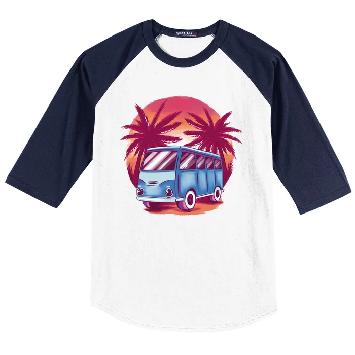 Retro Van Sunset Beach Baseball Sleeve Shirt