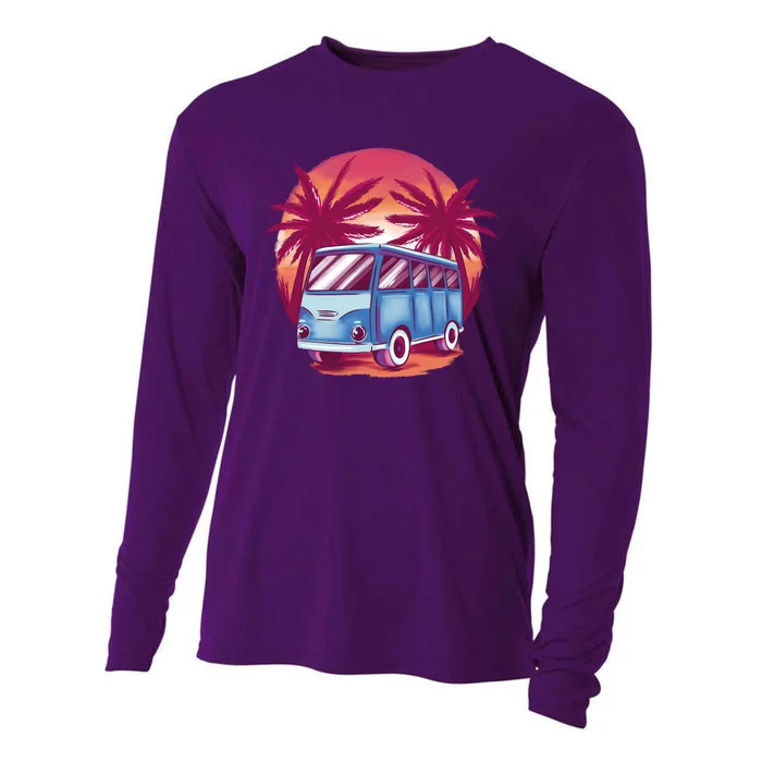 Retro Van Sunset Beach Cooling Performance Long Sleeve Crew