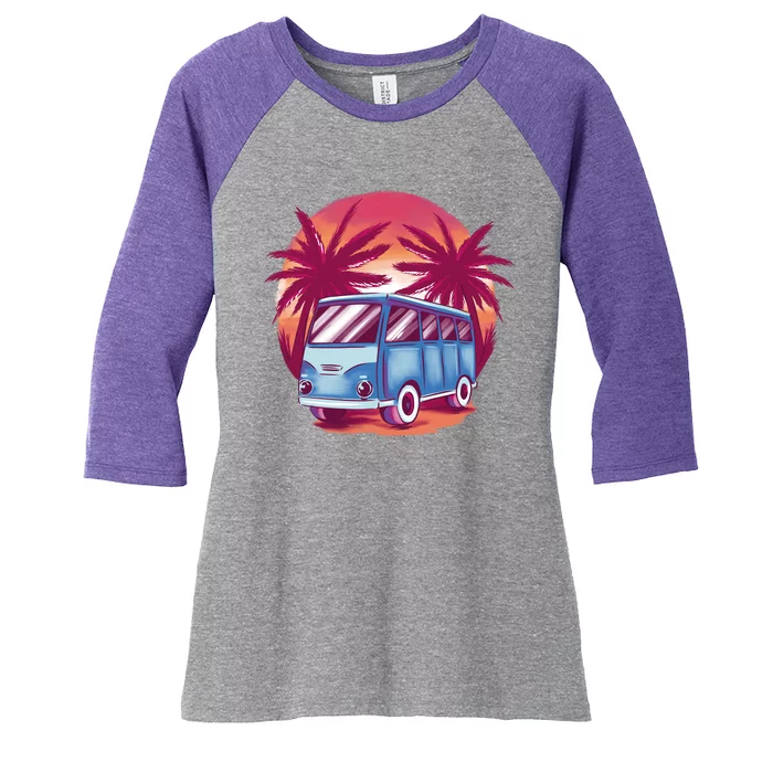 Retro Van Sunset Beach Women's Tri-Blend 3/4-Sleeve Raglan Shirt