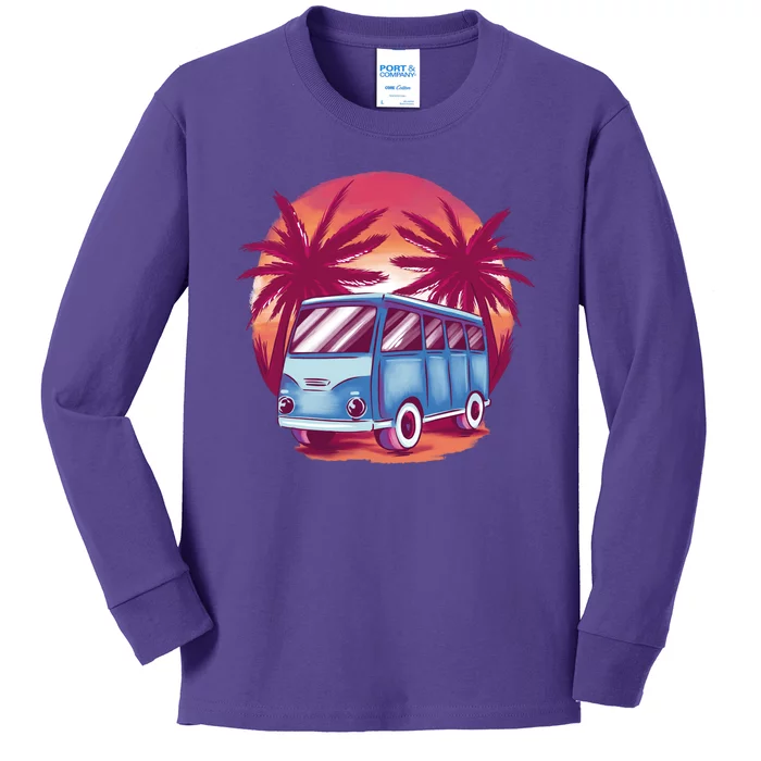 Retro Van Sunset Beach Kids Long Sleeve Shirt