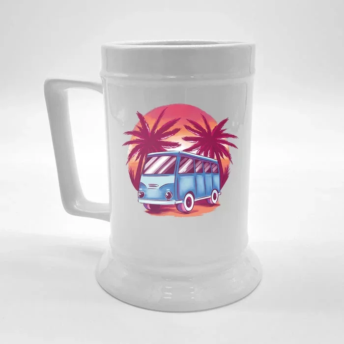 Retro Van Sunset Beach Front & Back Beer Stein