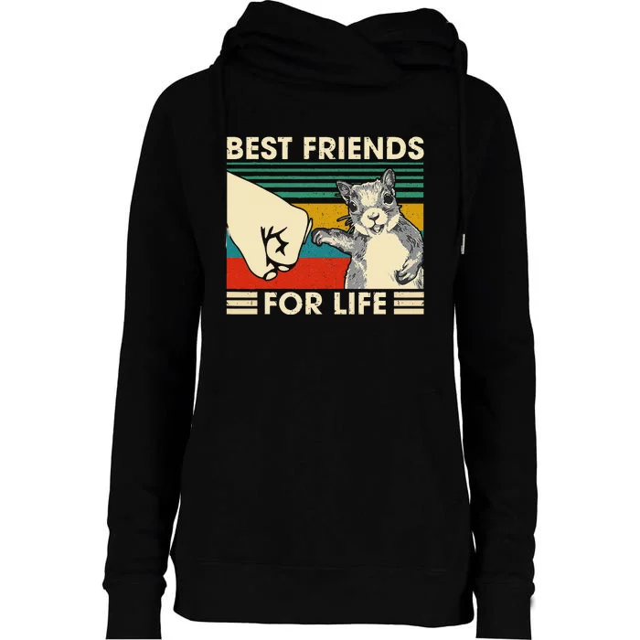 Retro Vintage Squirrel Best Friend For Life Fist Bump Womens Funnel Neck Pullover Hood