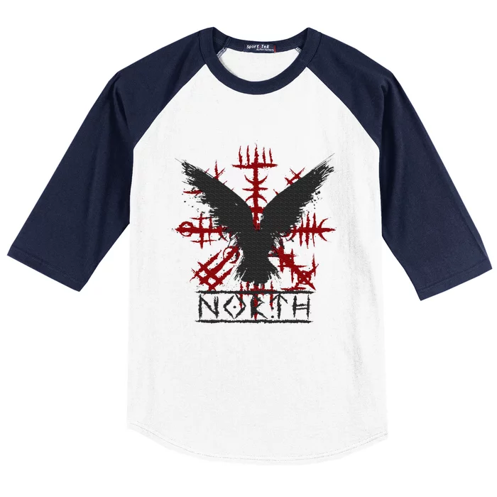 Retro Viking Symbol Nordic Raven Celtic Symbol North Baseball Sleeve Shirt