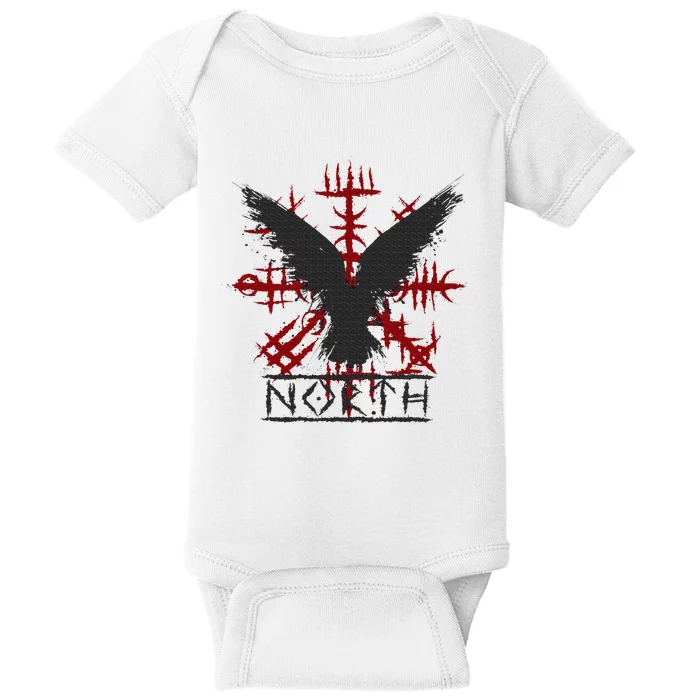 Retro Viking Symbol Nordic Raven Celtic Symbol North Baby Bodysuit