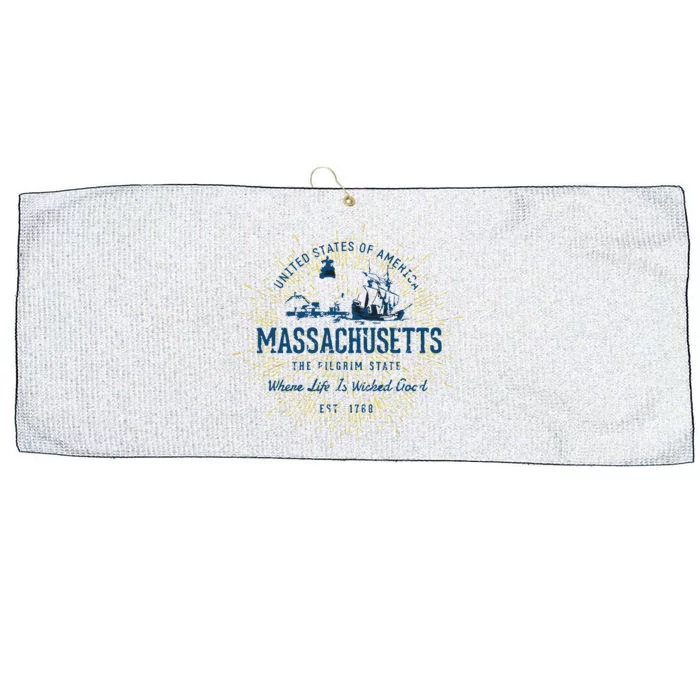 Retro Vintage State Of Massachusetts Large Microfiber Waffle Golf Towel