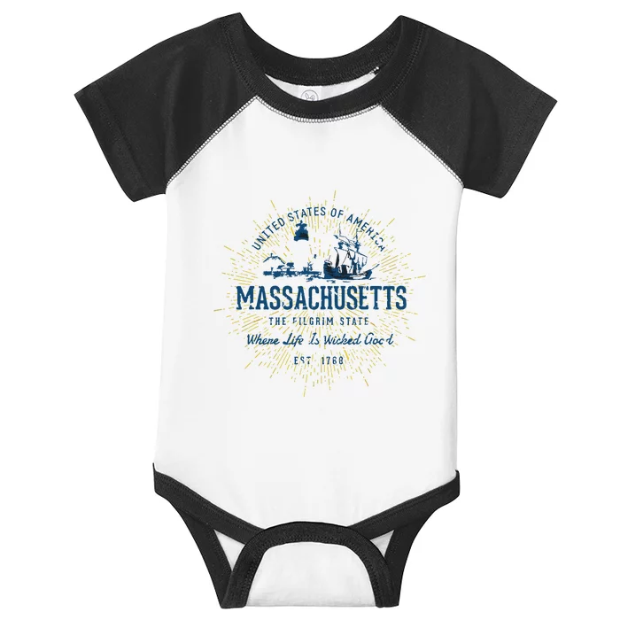 Retro Vintage State Of Massachusetts Infant Baby Jersey Bodysuit