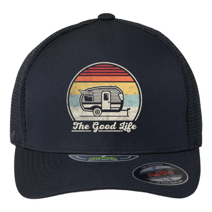 Retro Vintage Shasta Trailer The Good Life Camper Camping Gift Flexfit Unipanel Trucker Cap