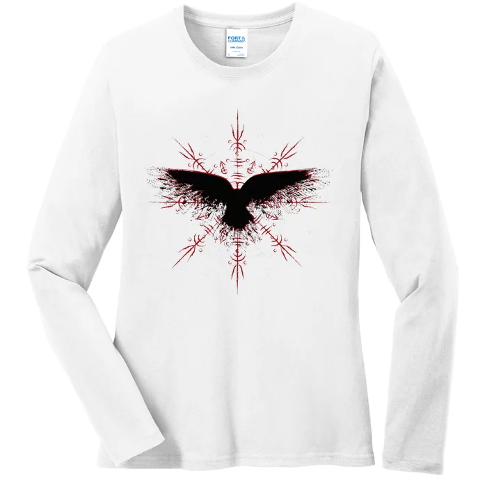 Retro Viking Symbol Nordic Raven Rune Celtic Symbol Ladies Long Sleeve Shirt