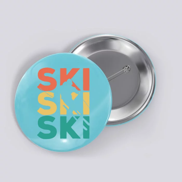 Retro Vintage Skiing Gift For Skiers Gift Button