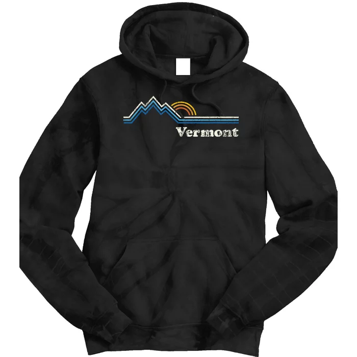 Retro Vermont T Vintage Sunrise Mountains Design Tie Dye Hoodie