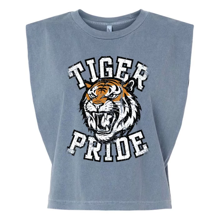 Retro Vintage Tiger Pride Tiger Mascot School Sports Team Garment-Dyed Women's Muscle Tee