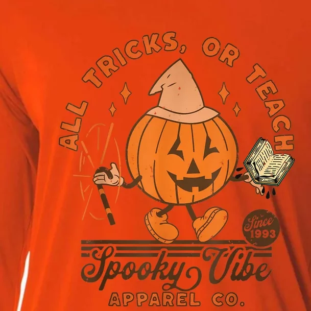 Retro Vibe Trick Or Teach Pumpkin Teacher Halloween Costume Cooling Performance Long Sleeve Crew