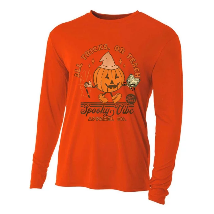 Retro Vibe Trick Or Teach Pumpkin Teacher Halloween Costume Cooling Performance Long Sleeve Crew