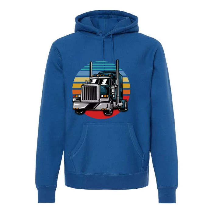 Retro Vintage Trucker Big Rig Semigifttrailer Truck Driver Gift Great Gift Premium Hoodie