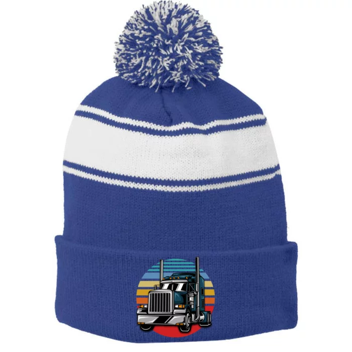 Retro Vintage Trucker Big Rig Semigifttrailer Truck Driver Gift Great Gift Stripe Pom Pom Beanie