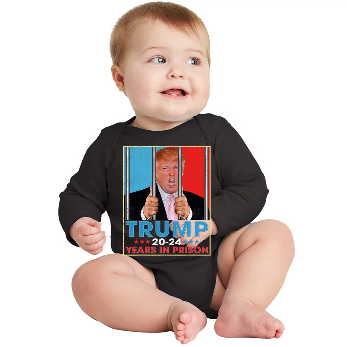 Retro Vintage Trump 2024 Years In Prison Funny Anti Trump Baby Long Sleeve Bodysuit