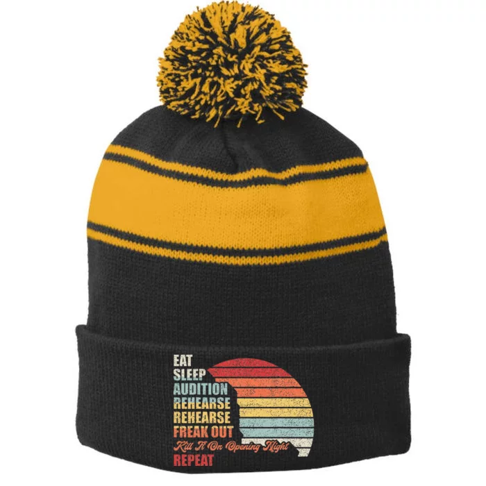 Retro Vintage Theater Geek Musical Life Eat Sleep Theatre Stripe Pom Pom Beanie