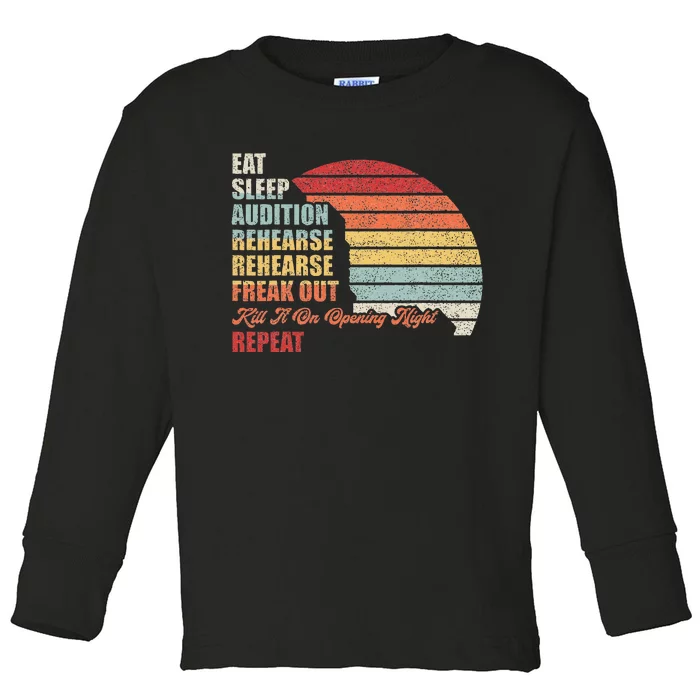 Retro Vintage Theater Geek Musical Life Eat Sleep Theatre Toddler Long Sleeve Shirt