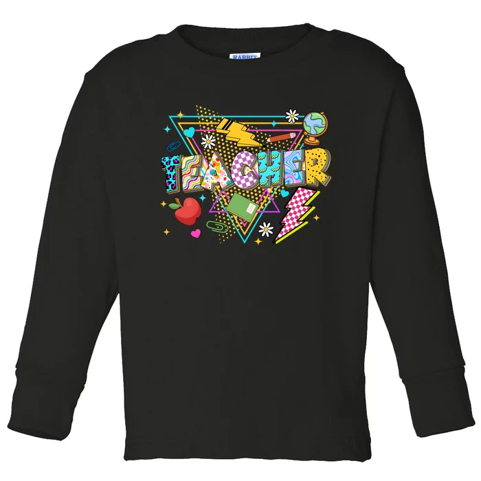 Retro Vintage Teacher Back To School Toddler Long Sleeve Shirt