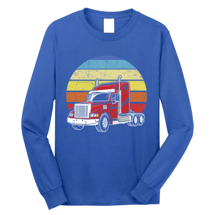 Retro Vintage Trucker Big Rig Semifunny Gifttrailer Truck Driver Gift Long Sleeve Shirt