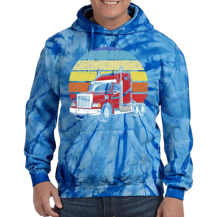 Retro Vintage Trucker Big Rig Semifunny Gifttrailer Truck Driver Gift Tie Dye Hoodie