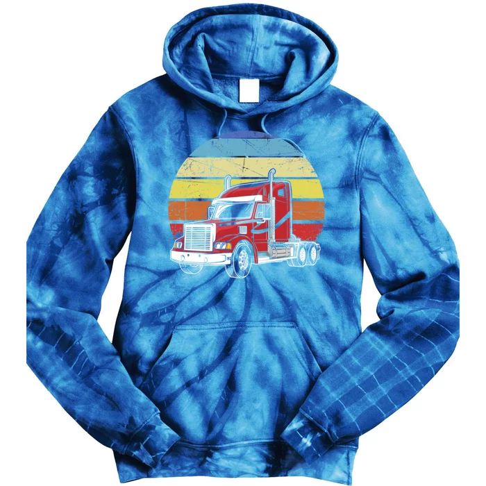 Retro Vintage Trucker Big Rig Semifunny Gifttrailer Truck Driver Gift Tie Dye Hoodie