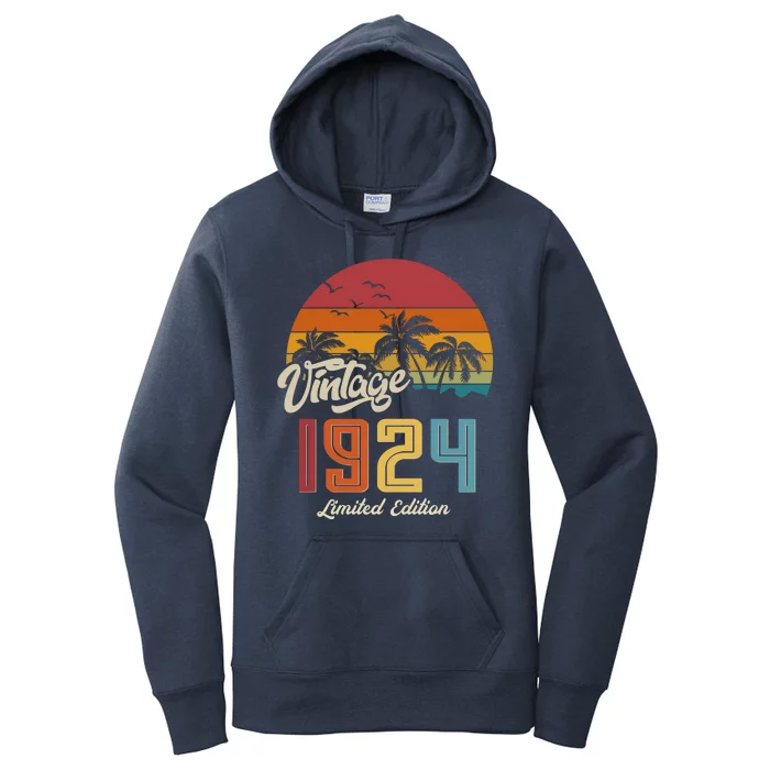 Retro Vintage Tropical Palm Trees Limited Edition 1924 100th Birthday Women's Pullover Hoodie