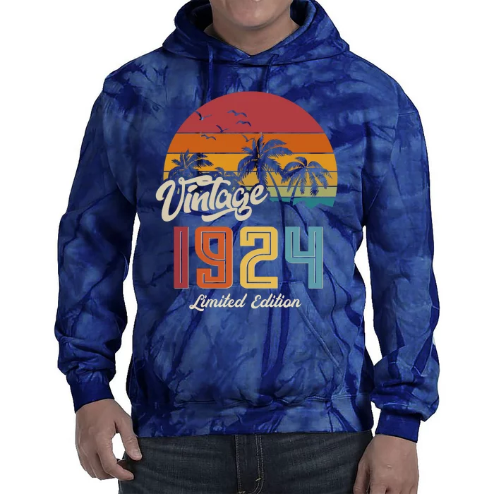 Retro Vintage Tropical Palm Trees Limited Edition 1924 100th Birthday Tie Dye Hoodie