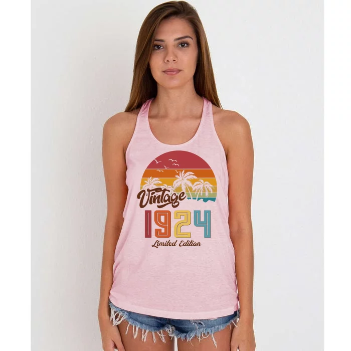 Retro Vintage Tropical Palm Trees Limited Edition 1924 100th Birthday Women's Knotted Racerback Tank