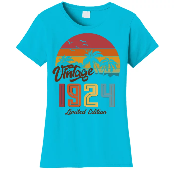 Retro Vintage Tropical Palm Trees Limited Edition 1924 100th Birthday Women's T-Shirt