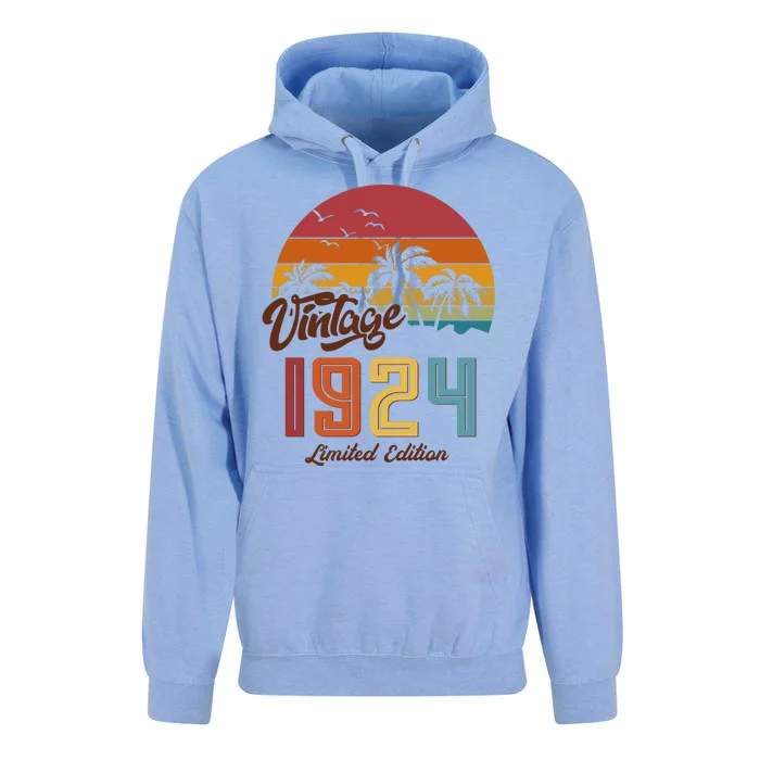 Retro Vintage Tropical Palm Trees Limited Edition 1924 100th Birthday Unisex Surf Hoodie