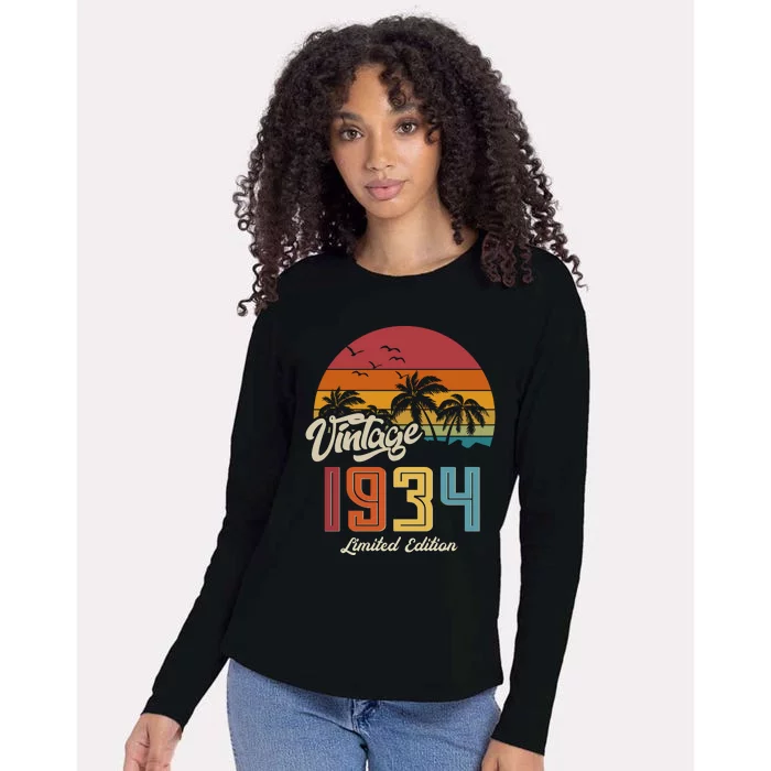 Retro Vintage Tropical Palm Trees Limited Edition 1934 90th Birthday Womens Cotton Relaxed Long Sleeve T-Shirt