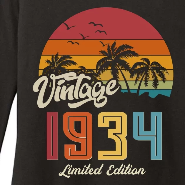 Retro Vintage Tropical Palm Trees Limited Edition 1934 90th Birthday Womens CVC Long Sleeve Shirt