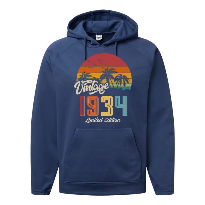 Retro Vintage Tropical Palm Trees Limited Edition 1934 90th Birthday Performance Fleece Hoodie