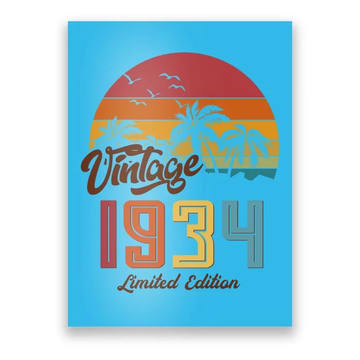 Retro Vintage Tropical Palm Trees Limited Edition 1934 90th Birthday Poster