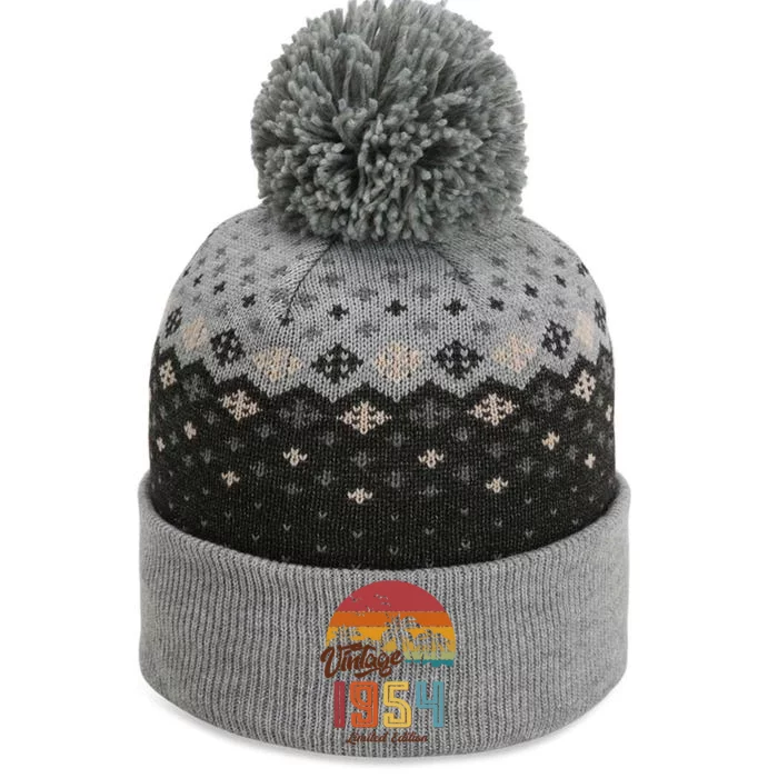 Retro Vintage Tropical Palm Trees Limited Edition 1954 70th Birthday The Baniff Cuffed Pom Beanie