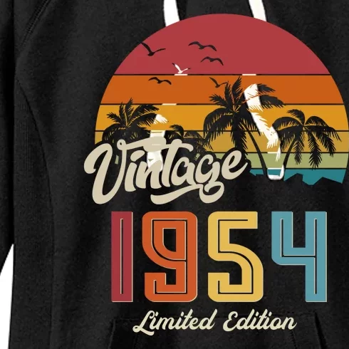 Retro Vintage Tropical Palm Trees Limited Edition 1954 70th Birthday Women's Fleece Hoodie