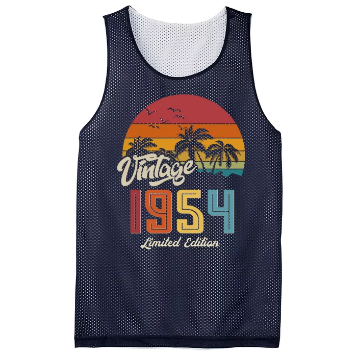 Retro Vintage Tropical Palm Trees Limited Edition 1954 70th Birthday Mesh Reversible Basketball Jersey Tank