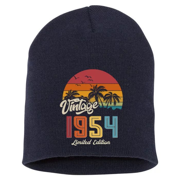 Retro Vintage Tropical Palm Trees Limited Edition 1954 70th Birthday Short Acrylic Beanie