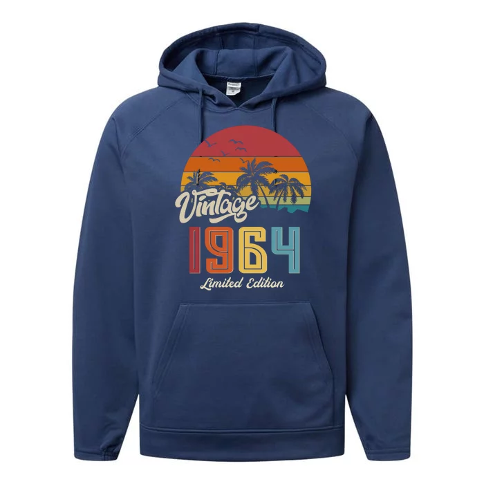 Retro Vintage Tropical Palm Trees Limited Edition 1964 60th Birthday Performance Fleece Hoodie