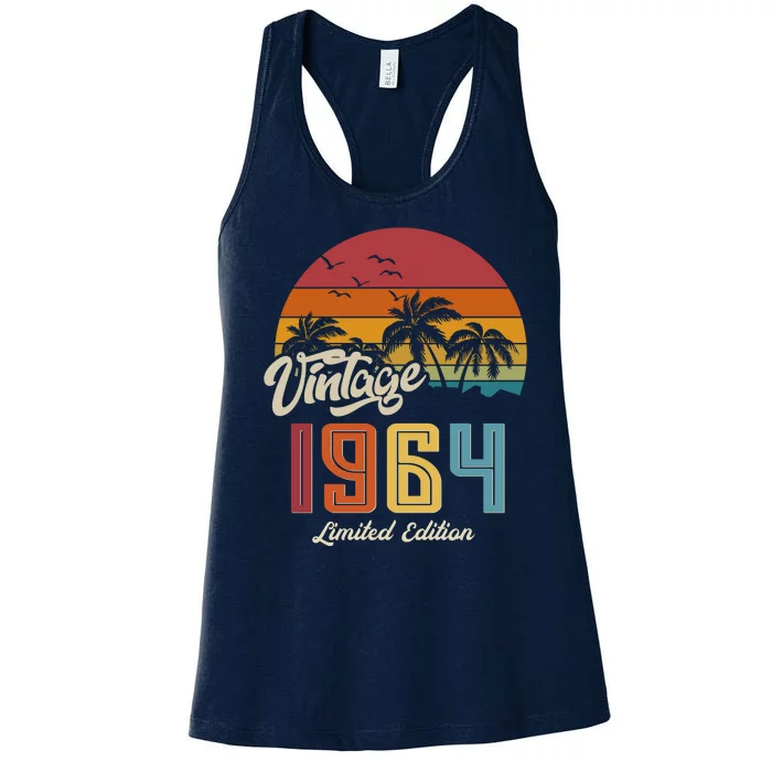 Retro Vintage Tropical Palm Trees Limited Edition 1964 60th Birthday Women's Racerback Tank