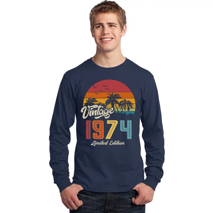 Retro Vintage Tropical Palm Trees Limited Edition 1974 50th Birthday Tall Long Sleeve T-Shirt