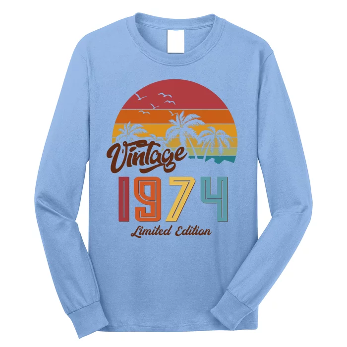 Retro Vintage Tropical Palm Trees Limited Edition 1974 50th Birthday Long Sleeve Shirt